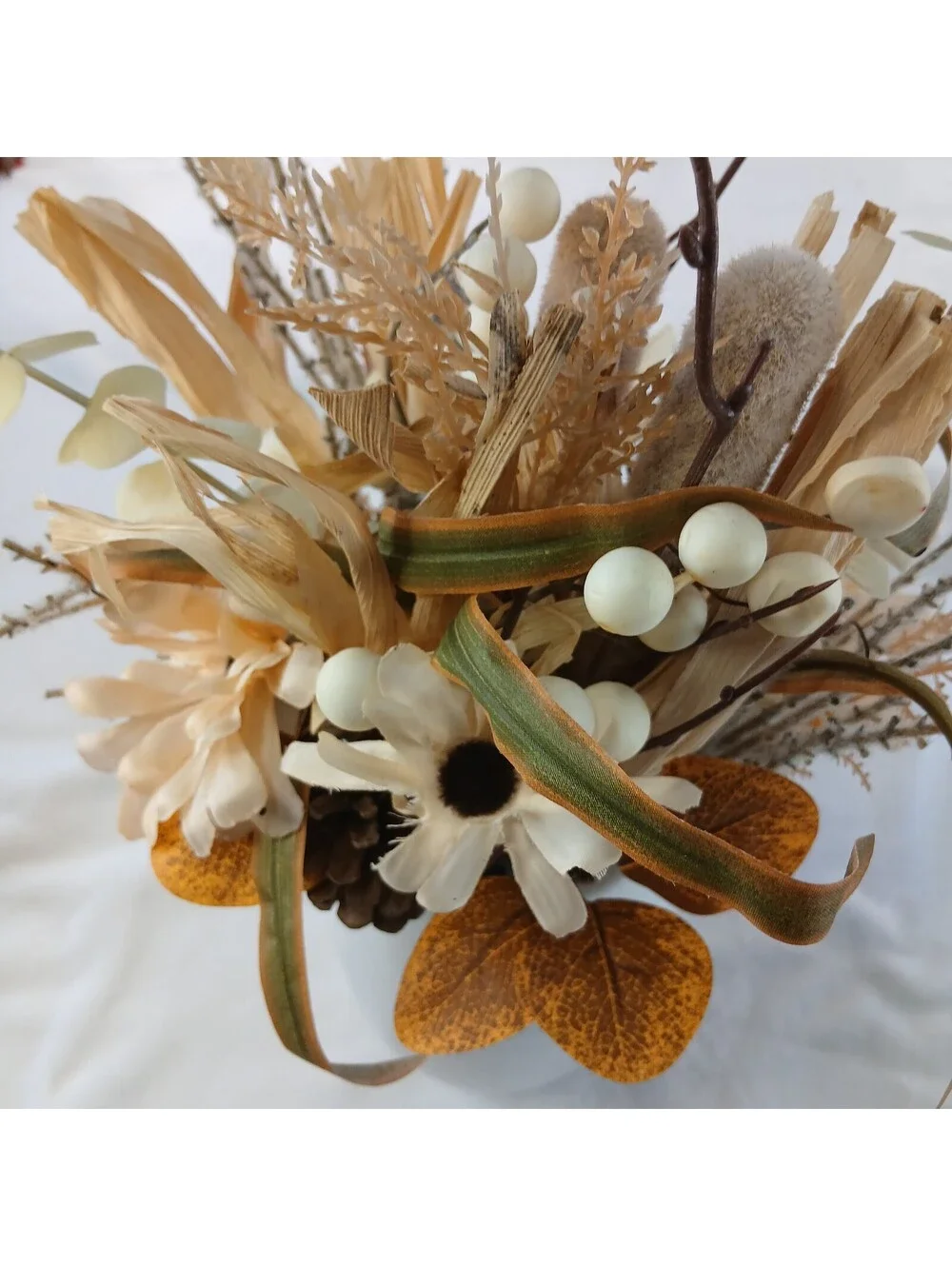 Cottagecore Dried Floral Centerpiece White Ceramic Vase Fake Fall Flowers